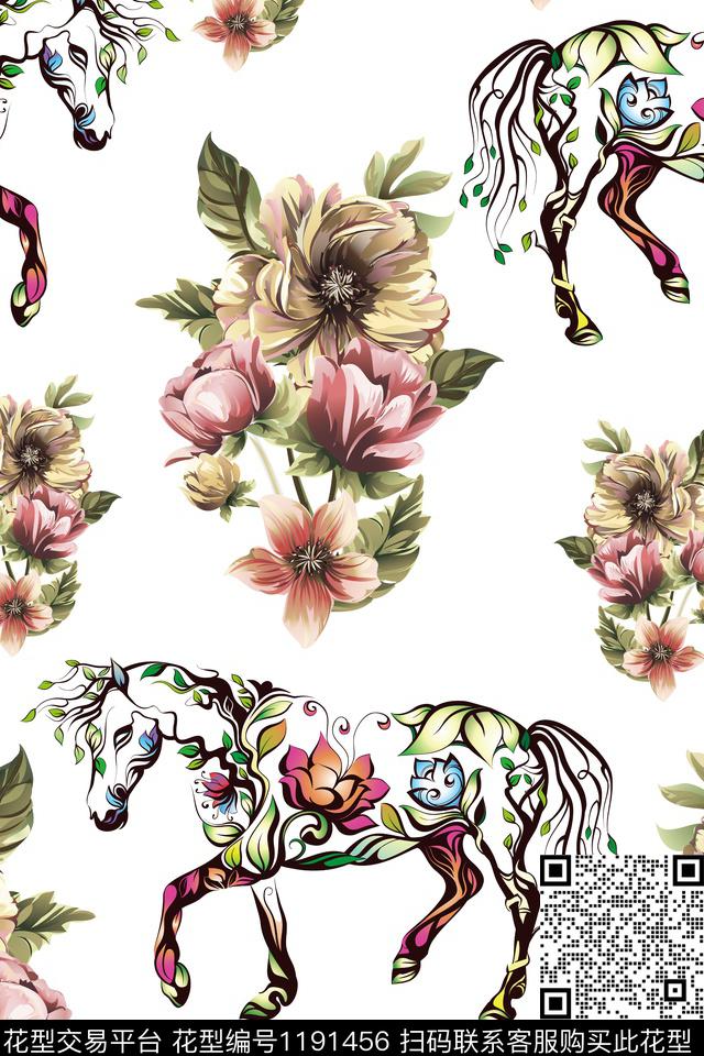 古典花纹花瓣花卉数码印花华亿平台下载（图片编号: 1191456） - 瓦栏（Walan）