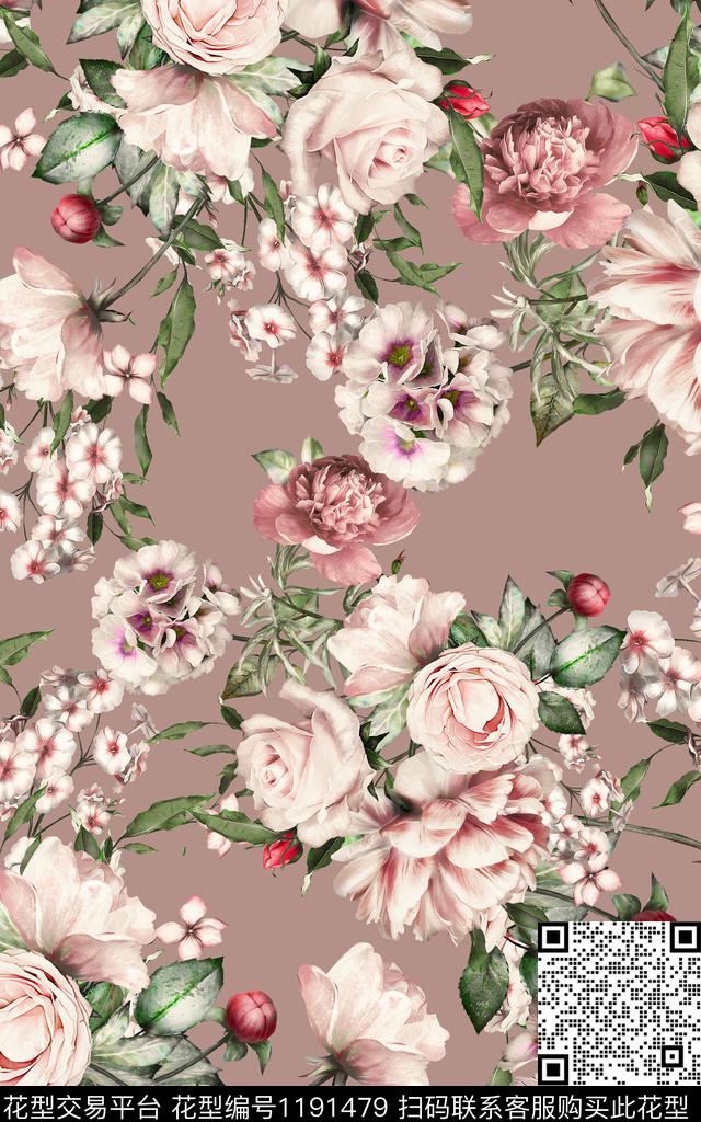 数码华亿平台手绘花卉数码印花华亿平台下载（图片编号: 1191479） - 瓦栏（Walan）