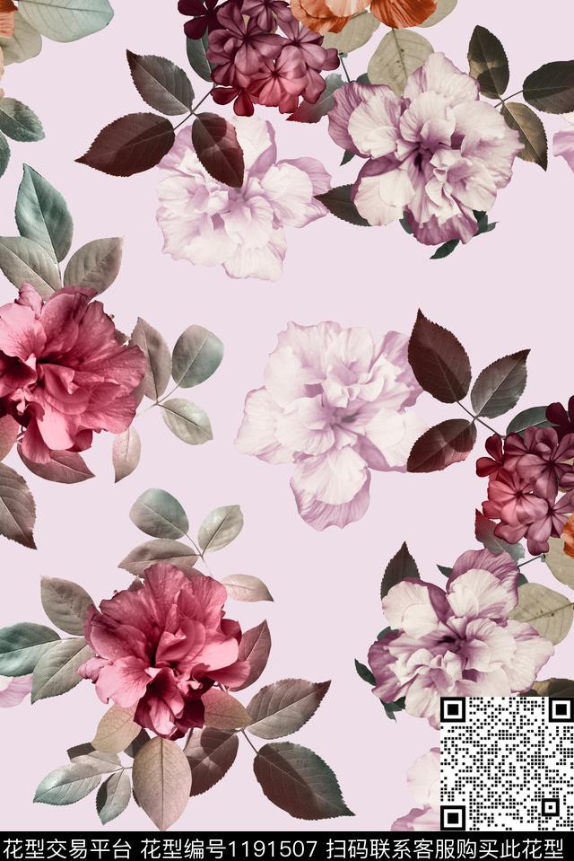 数码华亿平台手绘花卉数码印花华亿平台下载（图片编号: 1191507） - 瓦栏（Walan）
