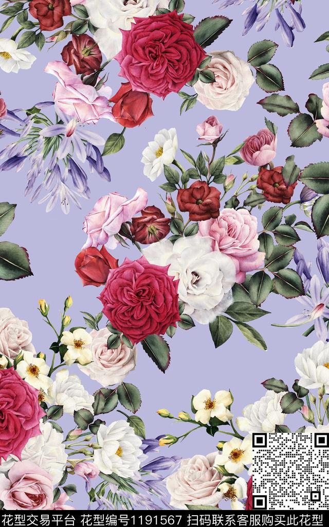 数码华亿平台手绘花卉数码印花华亿平台下载（图片编号: 1191567） - 瓦栏（Walan）