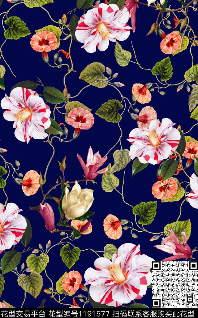 数码华亿平台手绘花卉数码印花华亿平台下载（图片编号: 1191577） - 瓦栏（Walan）