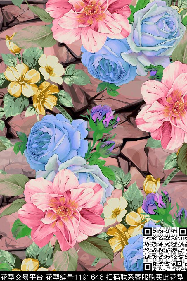 文艺花卉大牌风数码印花华亿平台下载（图片编号: 1191646） - 瓦栏（Walan）