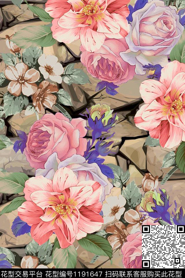 文艺花卉大牌风数码印花华亿平台下载（图片编号: 1191647） - 瓦栏（Walan）