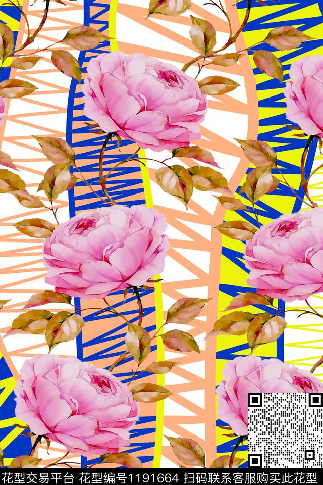 几何抽象花卉数码印花华亿平台下载（图片编号: 1191664） - 瓦栏（Walan）