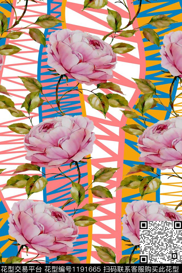 几何抽象花卉数码印花华亿平台下载（图片编号: 1191665） - 瓦栏（Walan）