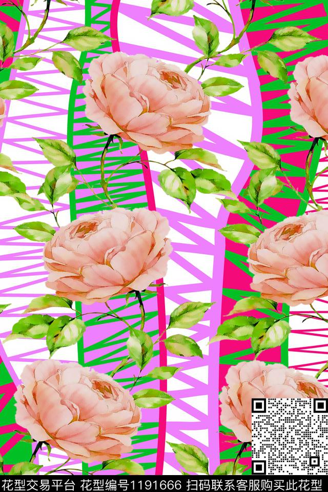 几何抽象花卉数码印花华亿平台下载（图片编号: 1191666） - 瓦栏（Walan）