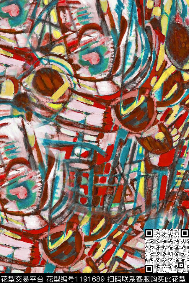 线条画涂鸦抽象数码印花华亿平台下载（图片编号: 1191689） - 瓦栏（Walan）