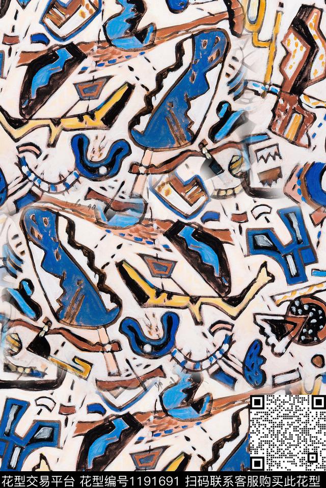 涂鸦潮牌抽象数码印花华亿平台下载（图片编号: 1191691） - 瓦栏（Walan）