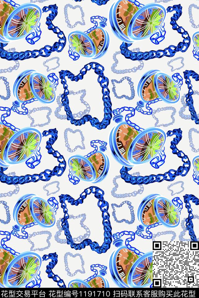 珠宝玉石图案锁链印花怀旧复古数码印花华亿平台下载（图片编号: 1191710） - 瓦栏（Walan）