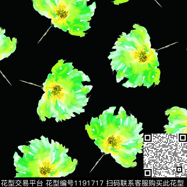 水彩花卉散点排列美丽数码印花华亿平台下载（图片编号: 1191717） - 瓦栏（Walan）