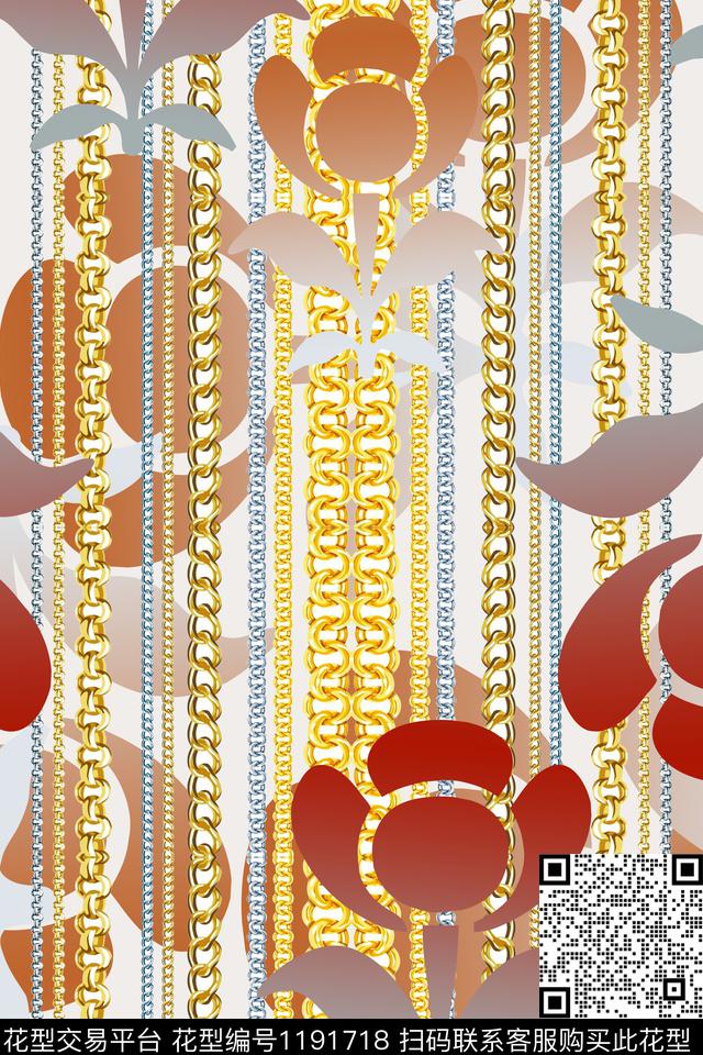 珠宝玉石图案锁链印花传统时尚数码印花华亿平台下载（图片编号: 1191718） - 瓦栏（Walan）