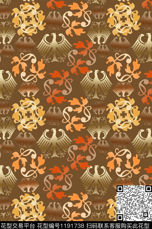 传统时尚复古装饰鸟昆虫图案数码印花华亿平台下载（图片编号: 1191738） - 瓦栏（Walan）