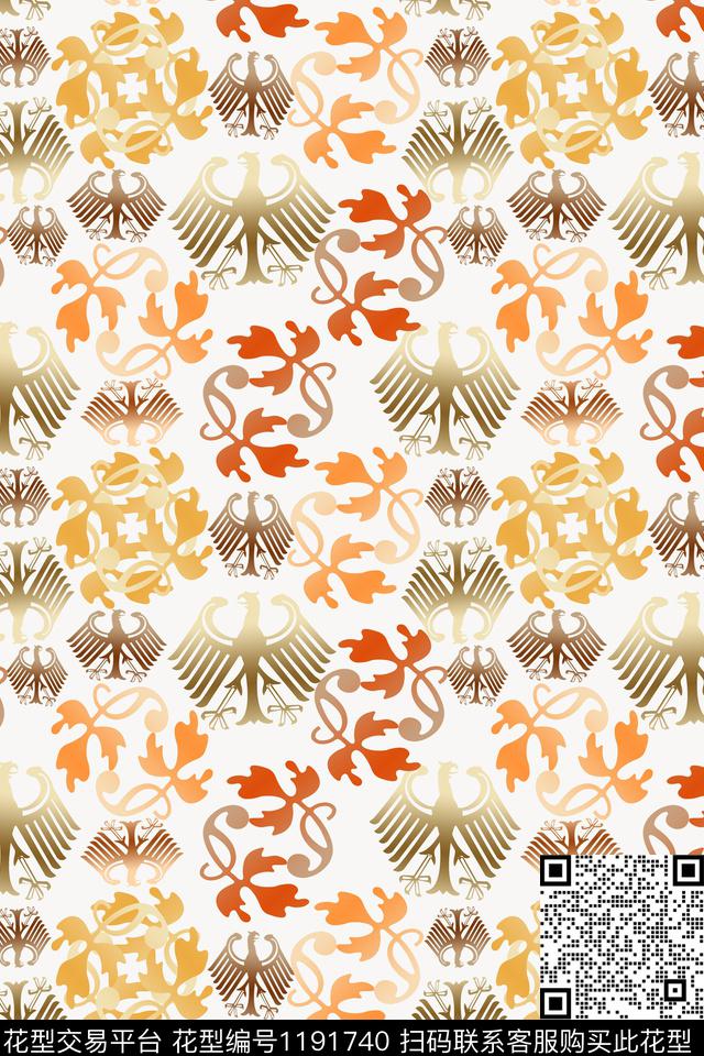 传统时尚复古装饰鸟昆虫图案数码印花华亿平台下载（图片编号: 1191740） - 瓦栏（Walan）