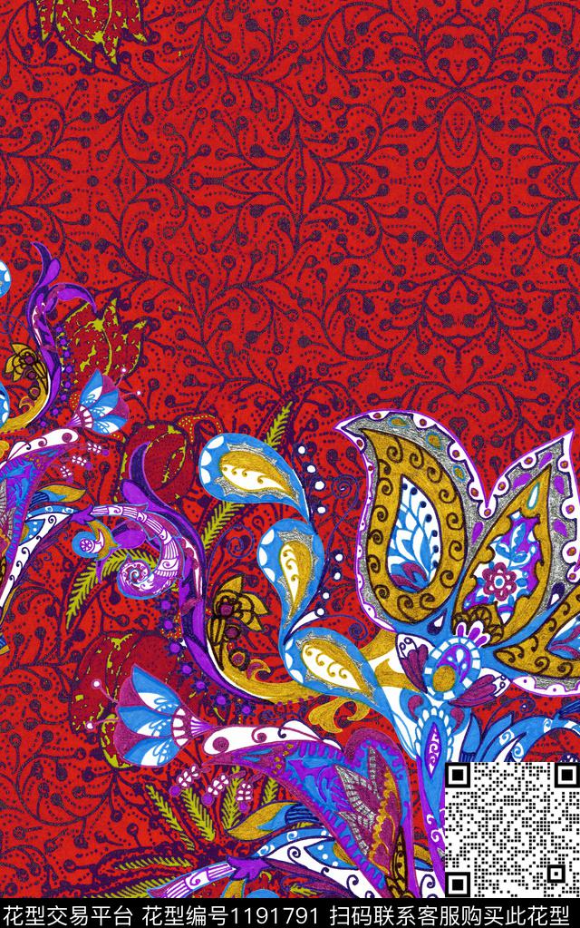 数码华亿平台几何抽象花卉数码印花华亿平台下载（图片编号: 1191791） - 瓦栏（Walan）