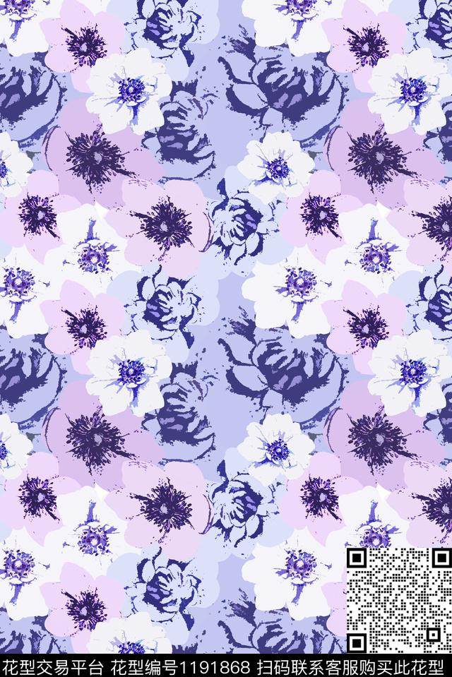 花卉大牌风文艺数码印花华亿平台下载（图片编号: 1191868） - 瓦栏（Walan）