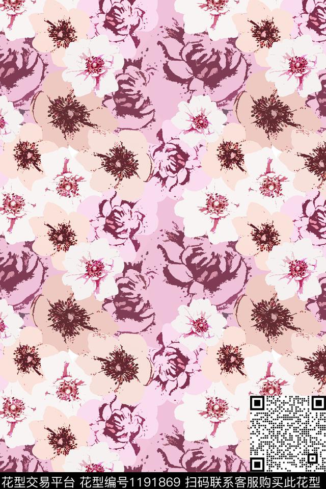 花卉大牌风文艺数码印花华亿平台下载（图片编号: 1191869） - 瓦栏（Walan）
