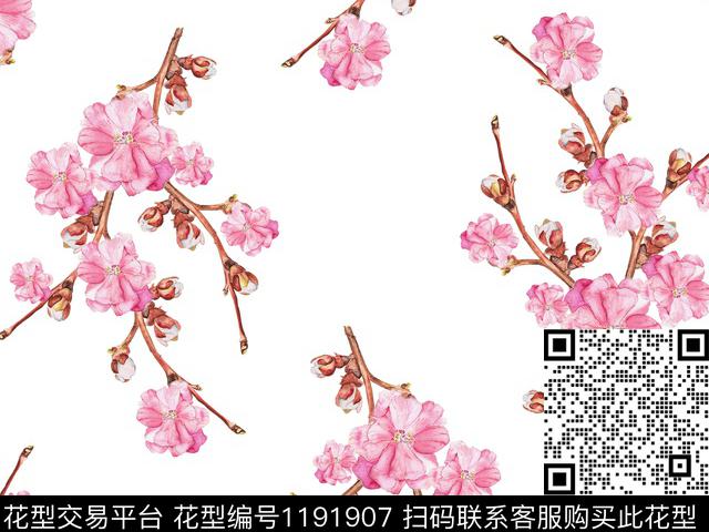 桃花淑女散点排列数码印花华亿平台下载（图片编号: 1191907） - 瓦栏（Walan）