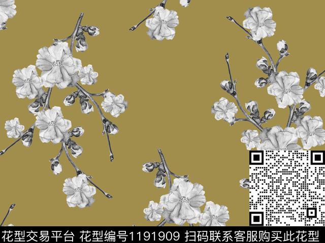 桃花淑女散点排列数码印花华亿平台下载（图片编号: 1191909） - 瓦栏（Walan）