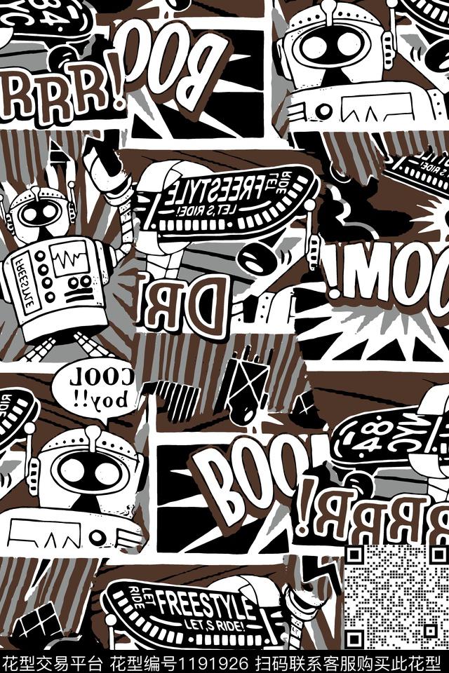 字母机器人卡通传统印花华亿平台下载（图片编号: 1191926） - 瓦栏（Walan）