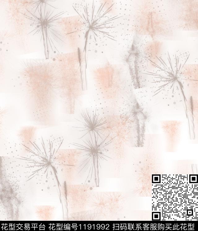 抽象手绘花卉数码印花华亿平台下载（图片编号: 1191992） - 瓦栏（Walan）