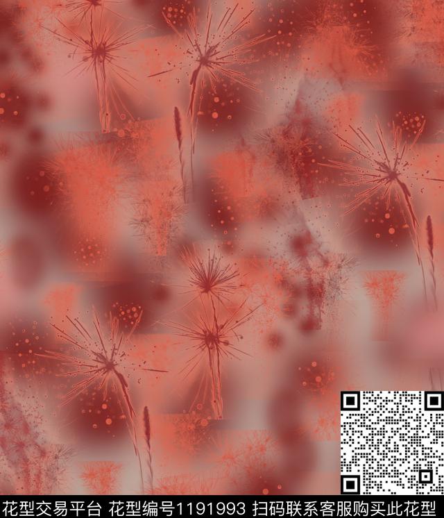 抽象手绘花卉数码印花华亿平台下载（图片编号: 1191993） - 瓦栏（Walan）