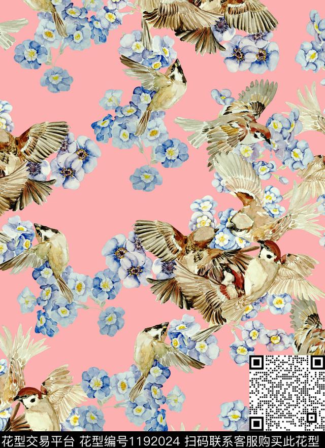 清爽底花卉水彩花卉花鸟数码印花华亿平台下载（图片编号: 1192024） - 瓦栏（Walan）