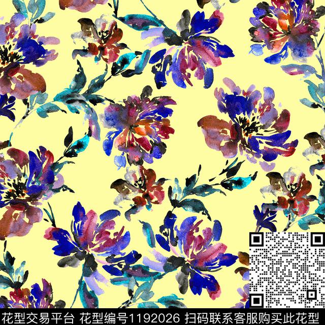 水彩花卉彩底花卉手绘数码印花华亿平台下载（图片编号: 1192026） - 瓦栏（Walan）