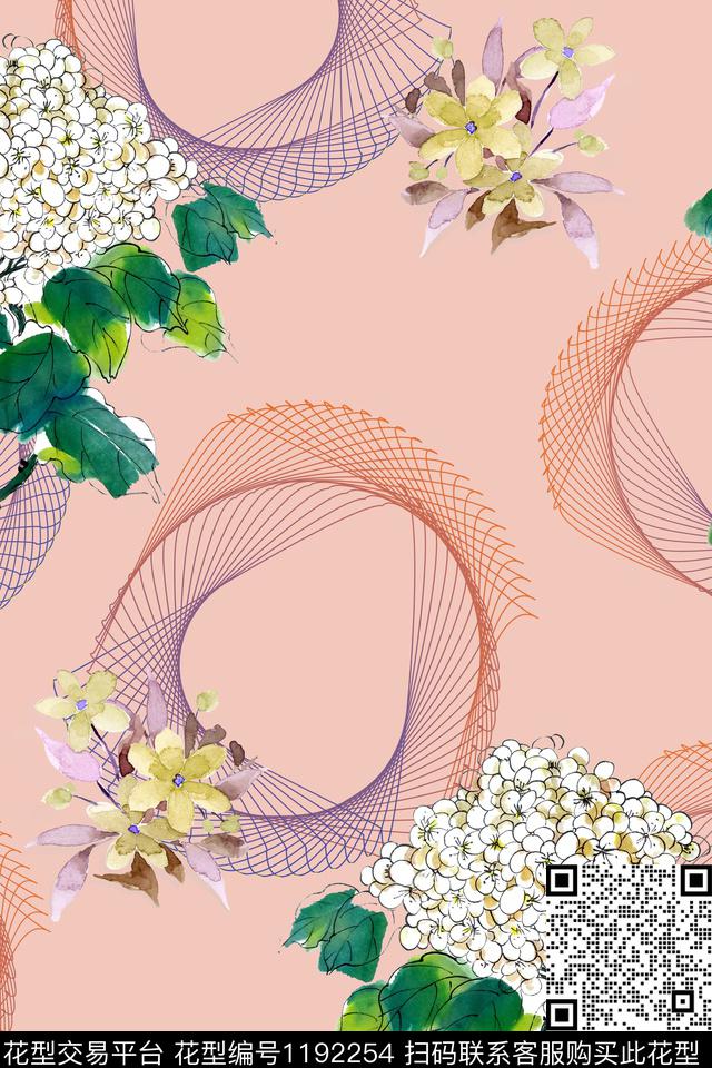 春夏华亿平台大牌风绣球花数码印花华亿平台下载（图片编号: 1192254） - 瓦栏（Walan）