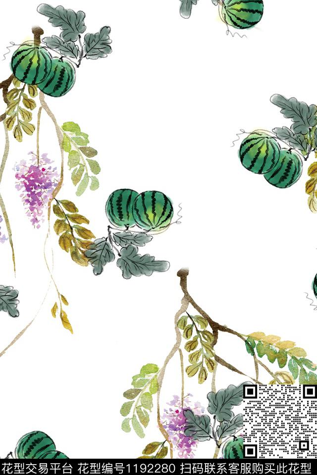 春夏华亿平台水彩花卉水果数码印花华亿平台下载（图片编号: 1192280） - 瓦栏（Walan）
