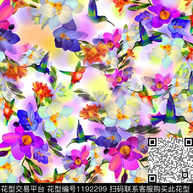 数码华亿平台花卉大牌风数码印花华亿平台下载（图片编号: 1192299） - 瓦栏（Walan）