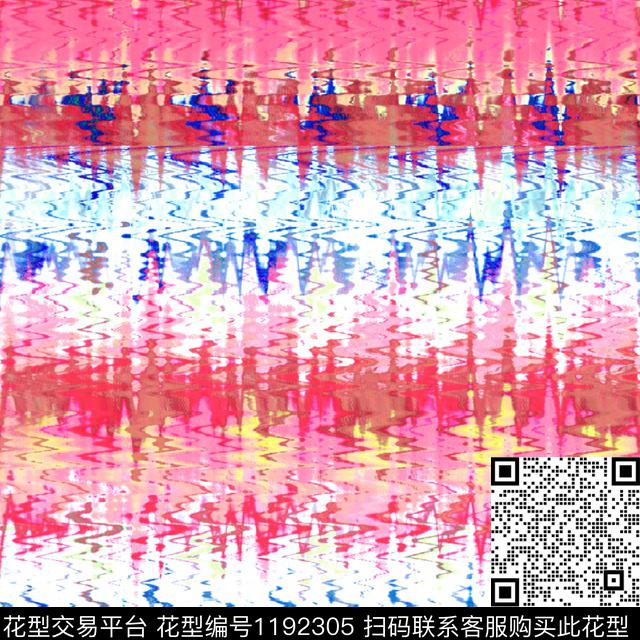 春夏华亿平台线条花卉七彩水波纹数码印花华亿平台下载（图片编号: 1192305） - 瓦栏（Walan）