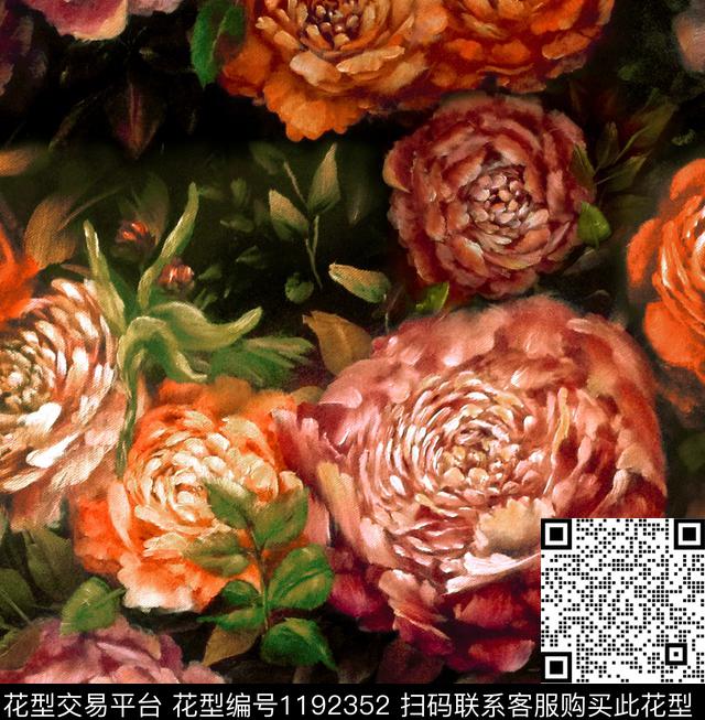 大牌风手绘大花牡丹数码印花华亿平台下载（图片编号: 1192352） - 瓦栏（Walan）
