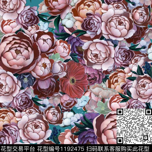 手绘满版散花繁花数码印花华亿平台下载（图片编号: 1192475） - 瓦栏（Walan）