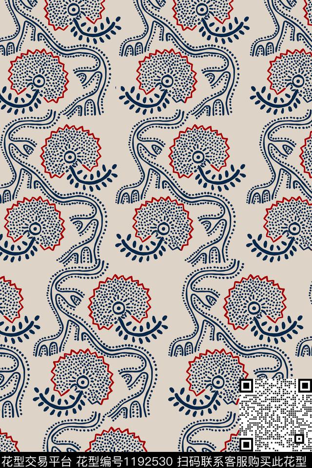 数码华亿平台几何花卉抽象花卉数码印花华亿平台下载（图片编号: 1192530） - 瓦栏（Walan）