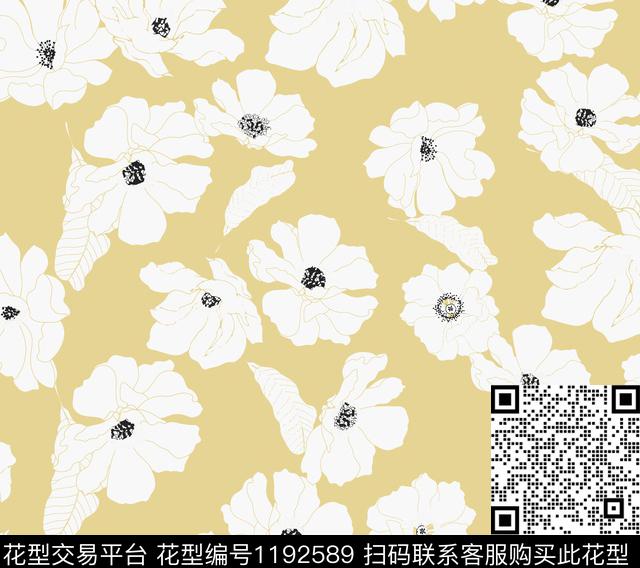 花卉几何花卉黑白华亿平台传统印花华亿平台下载（图片编号: 1192589） - 瓦栏（Walan）