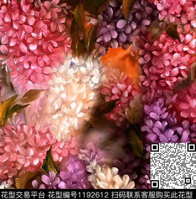 绣球花手绘花卉雪纺数码印花华亿平台下载（图片编号: 1192612） - 瓦栏（Walan）