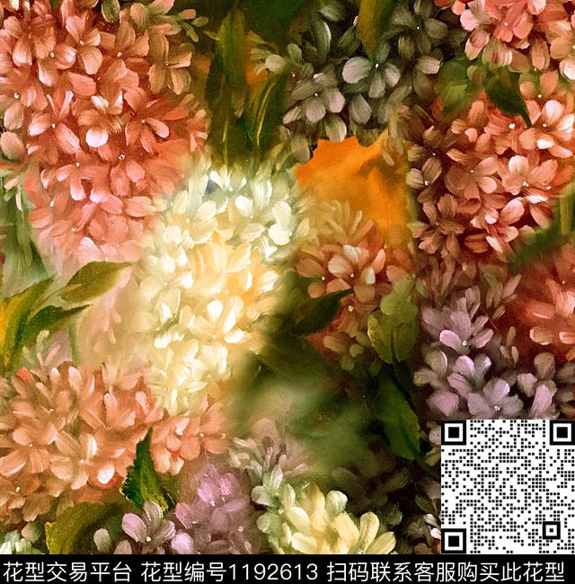 绣球花手绘花卉雪纺数码印花华亿平台下载（图片编号: 1192613） - 瓦栏（Walan）