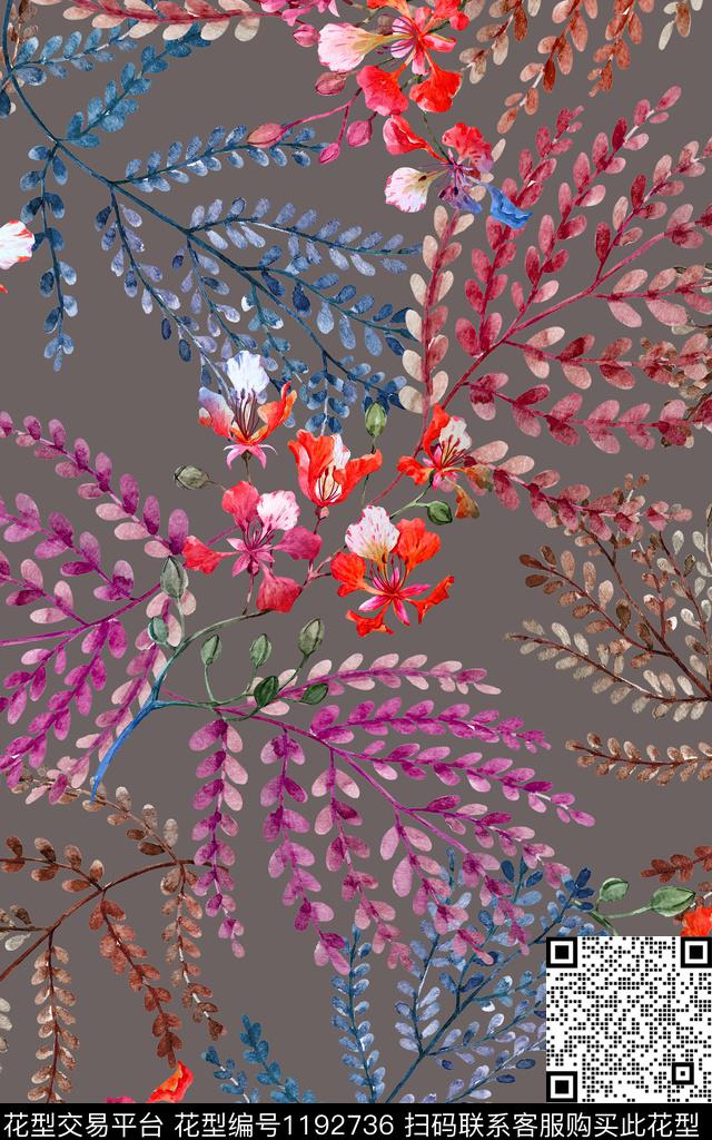 数码华亿平台花卉大牌风数码印花华亿平台下载（图片编号: 1192736） - 瓦栏（Walan）
