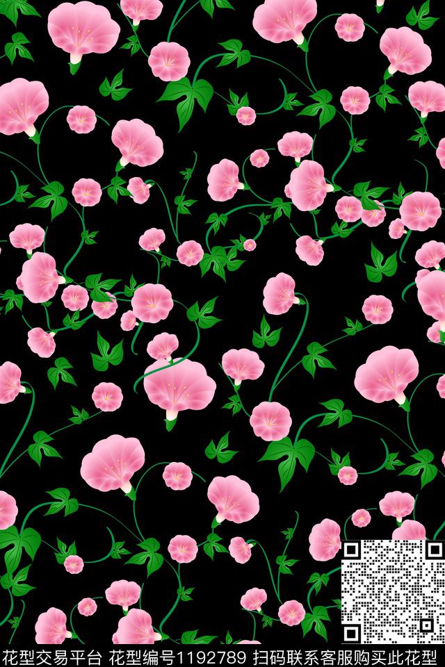 时尚牵牛花抽象数码印花华亿平台下载（图片编号: 1192789） - 瓦栏（Walan）