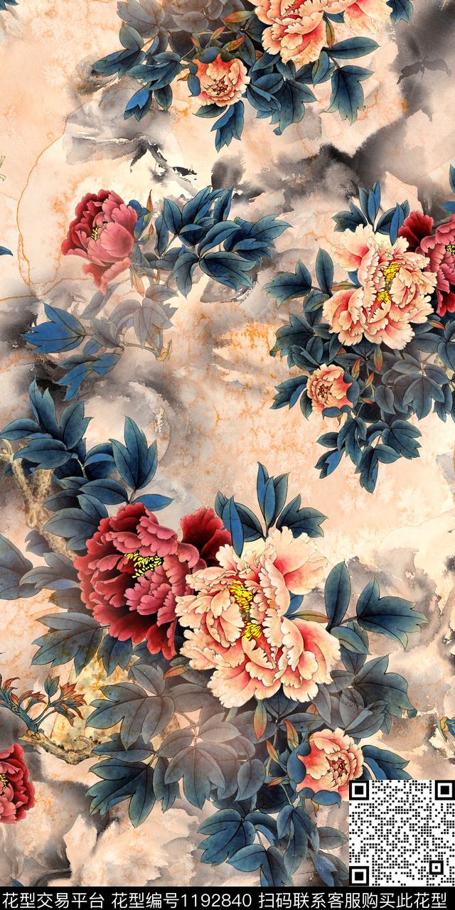 国画数码华亿平台手绘花卉数码印花华亿平台下载（图片编号: 1192840） - 瓦栏（Walan）