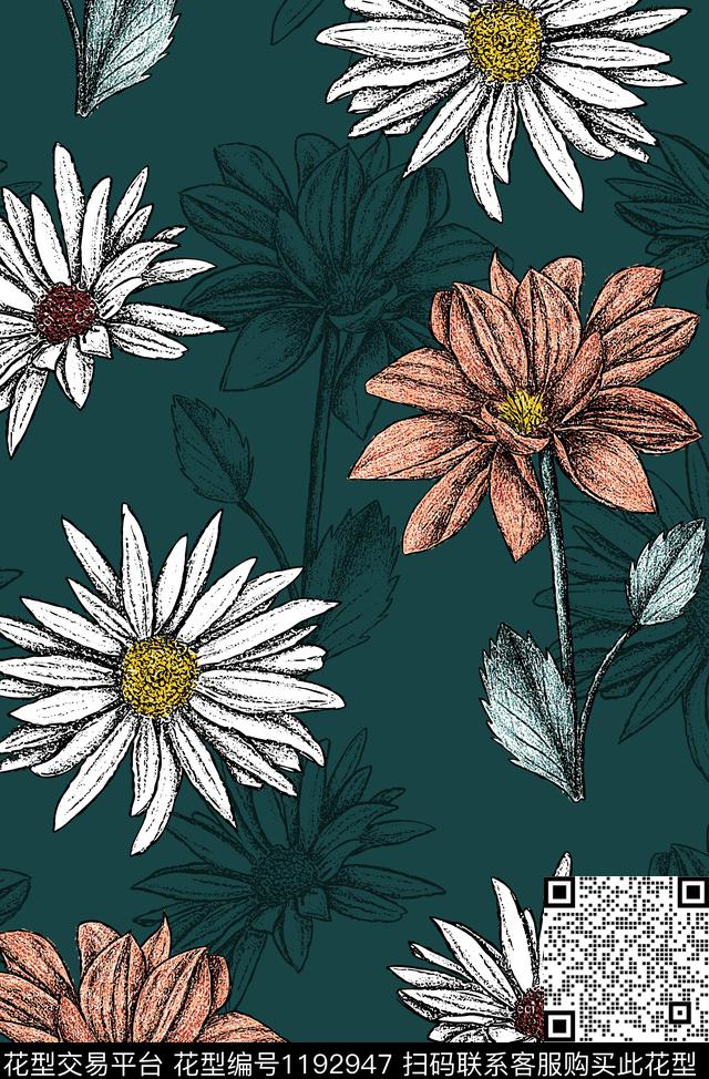 大牌风抽象花卉秋冬华亿平台传统印花华亿平台下载（图片编号: 1192947） - 瓦栏（Walan）
