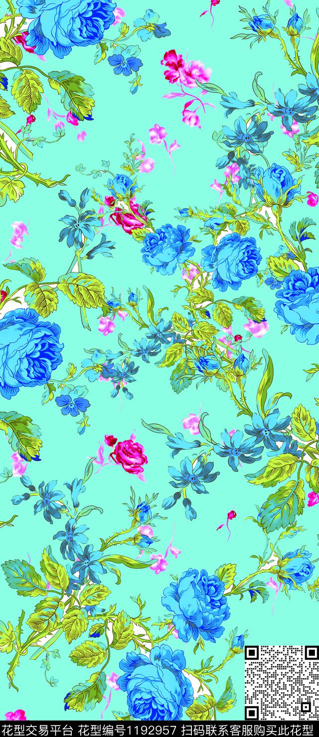 绿植树叶数码华亿平台花卉传统印花华亿平台下载（图片编号: 1192957） - 瓦栏（Walan）