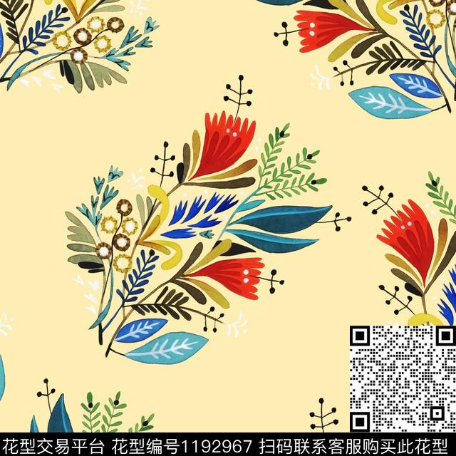 水彩清爽满版散花数码印花华亿平台下载（图片编号: 1192967） - 瓦栏（Walan）