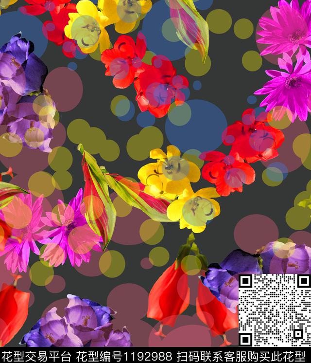 炫彩花卉鲜花数码印花华亿平台下载（图片编号: 1192988） - 瓦栏（Walan）