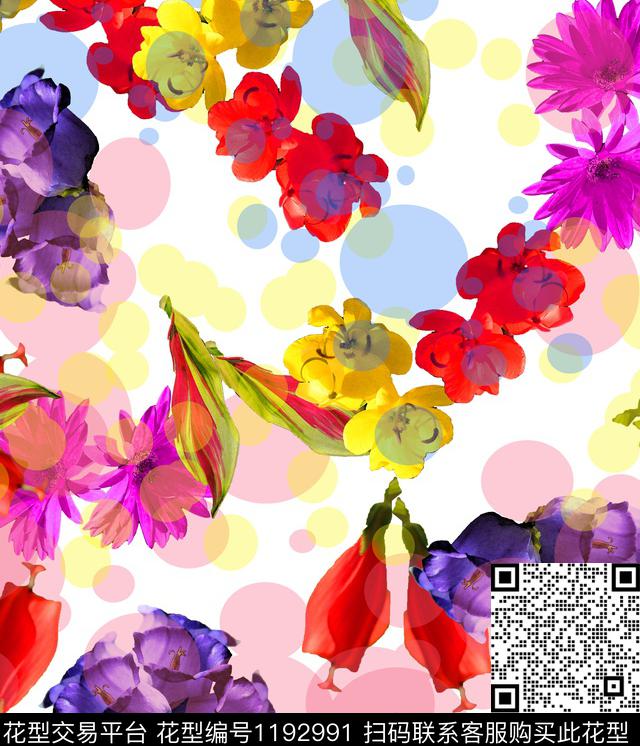 炫彩花卉鲜花数码印花华亿平台下载（图片编号: 1192991） - 瓦栏（Walan）