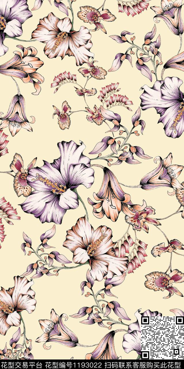 数码华亿平台花卉大牌风数码印花华亿平台下载（图片编号: 1193022） - 瓦栏（Walan）
