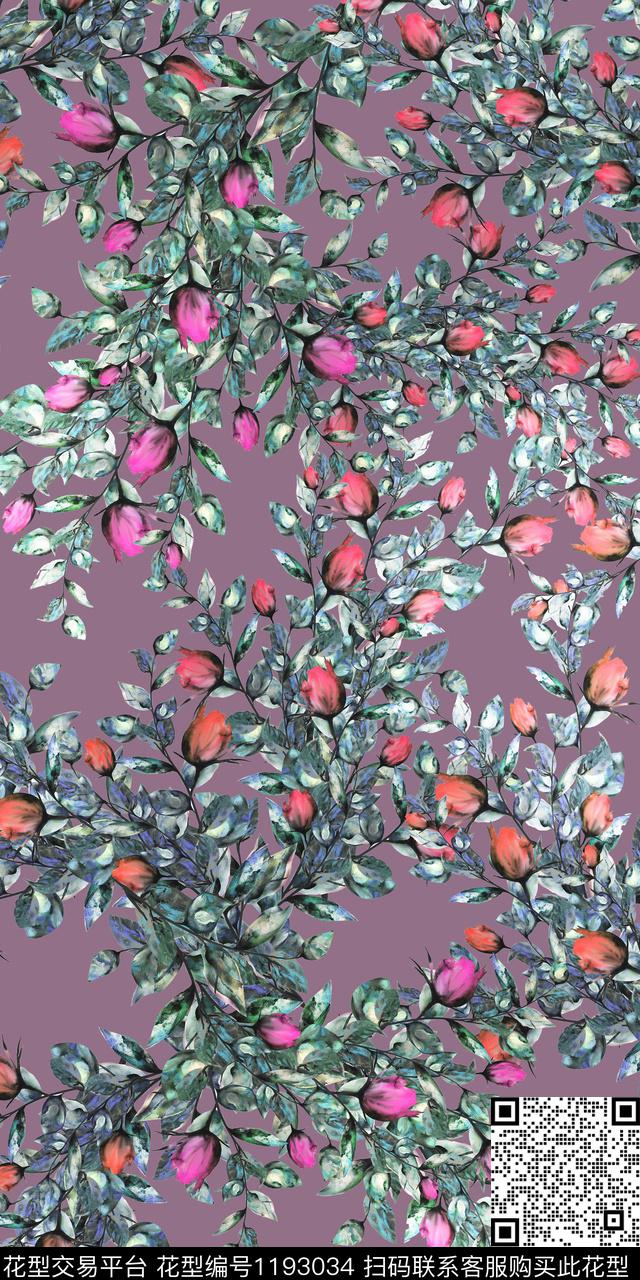 数码华亿平台手绘花卉数码印花华亿平台下载（图片编号: 1193034） - 瓦栏（Walan）