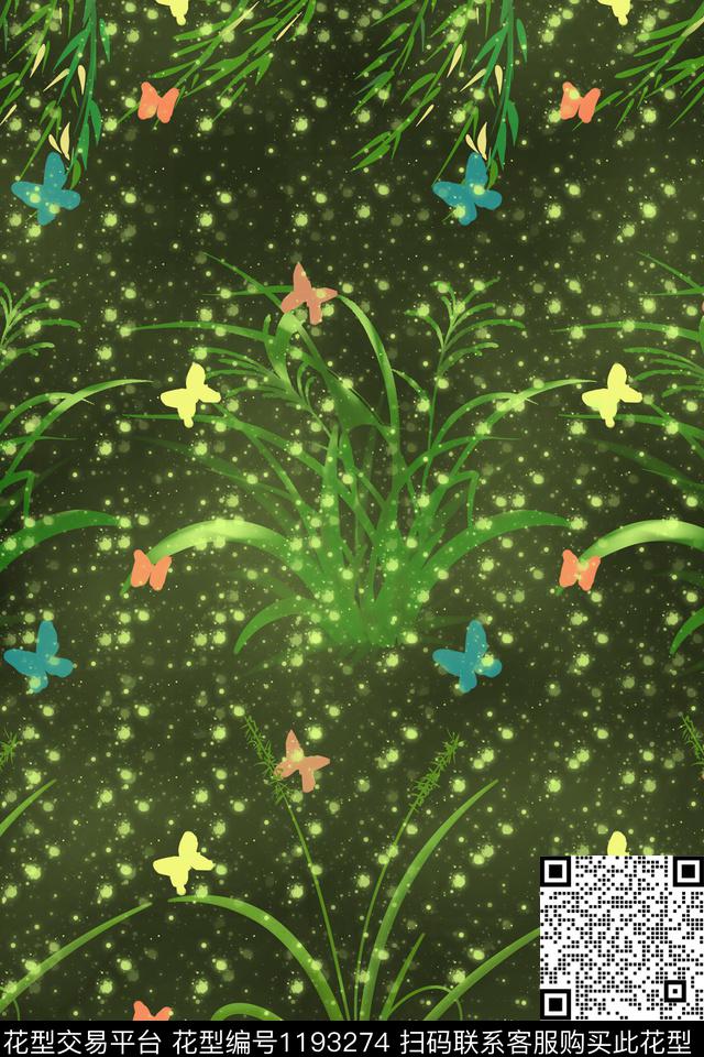 狗尾巴草手绘蝴蝶数码印花华亿平台下载（图片编号: 1193274） - 瓦栏（Walan）