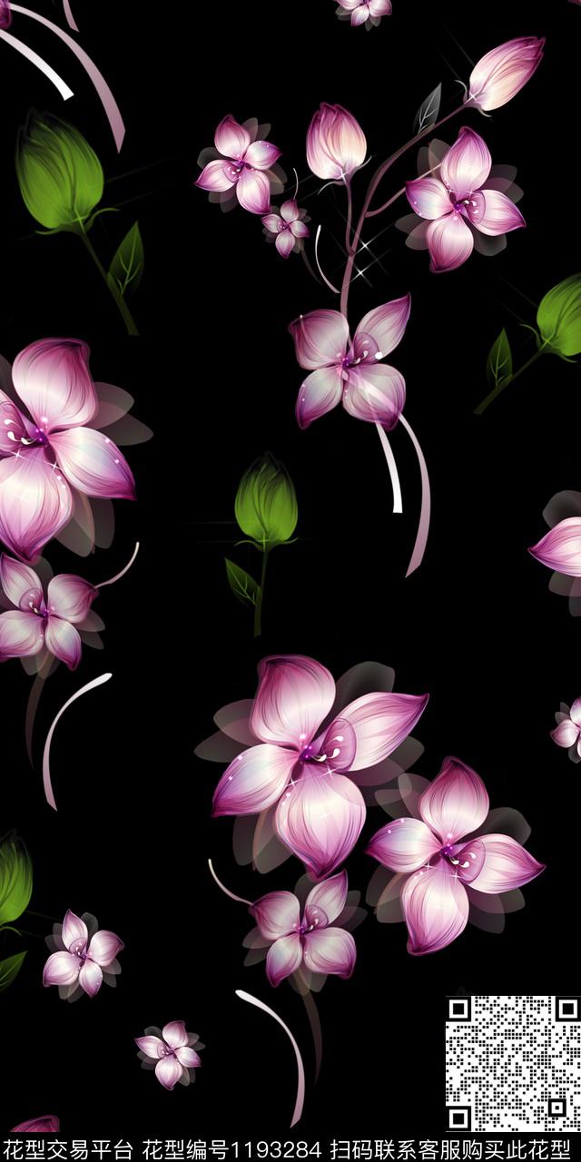 时尚清爽底花卉大牌风数码印花华亿平台下载（图片编号: 1193284） - 瓦栏（Walan）
