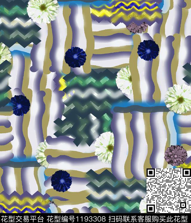 炫彩手绘花卉数码印花华亿平台下载（图片编号: 1193308） - 瓦栏（Walan）
